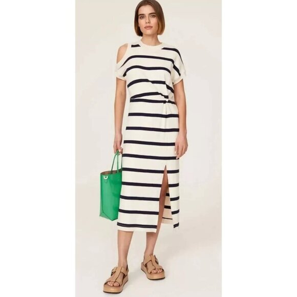 Tanya Taylor Dresses & Skirts - TANYA TAYLOR Charlie midi Dress Size 1X blue Stripe cold shoulder twist front